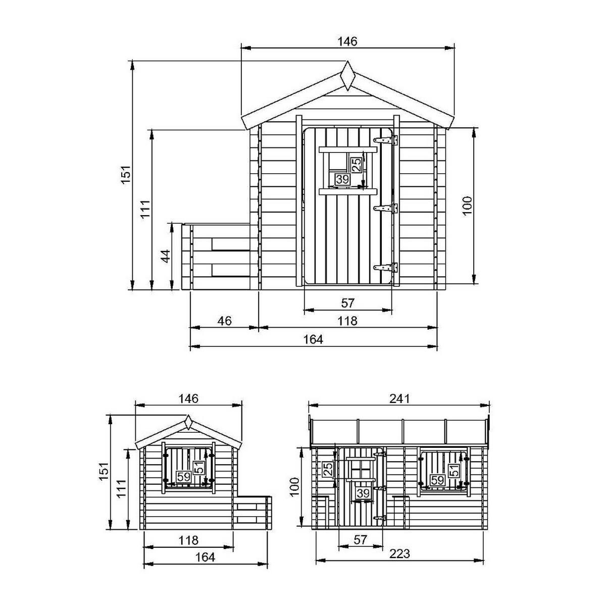 KINDERSPIELHAUS aus Holz - B178xL241xH151 cm/2,63m2 - M503 - Beige, Holz (241/151/146cm) - Timbela