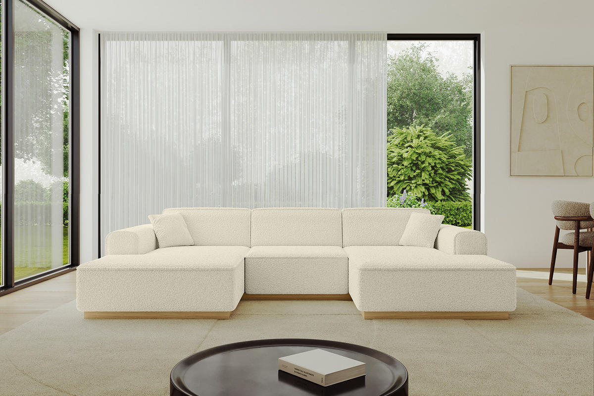 WOHNLANDSCHAFT IREA-U1-v2 - 297x165x81 cm Beige - Beige, Holzwerkstoff/Textil (297/81/165cm) - ALTDECOR