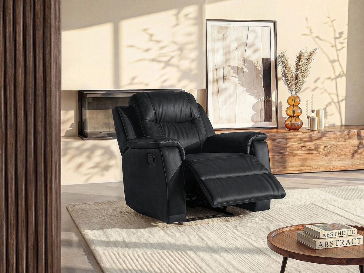 RELAXSESSEL - 1 Person - Leder - Schwarz - - Schwarz, Leder (95/100/96cm) - Vente-Unique