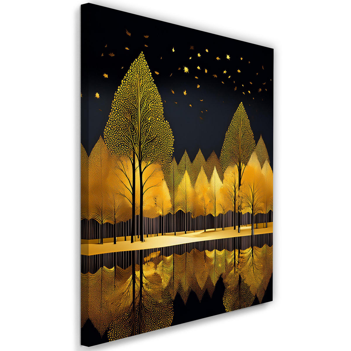 WANDBILD goldene waldlandschaft seelandschaft - Goldfarben, Textil (40/60cm) - Feeby