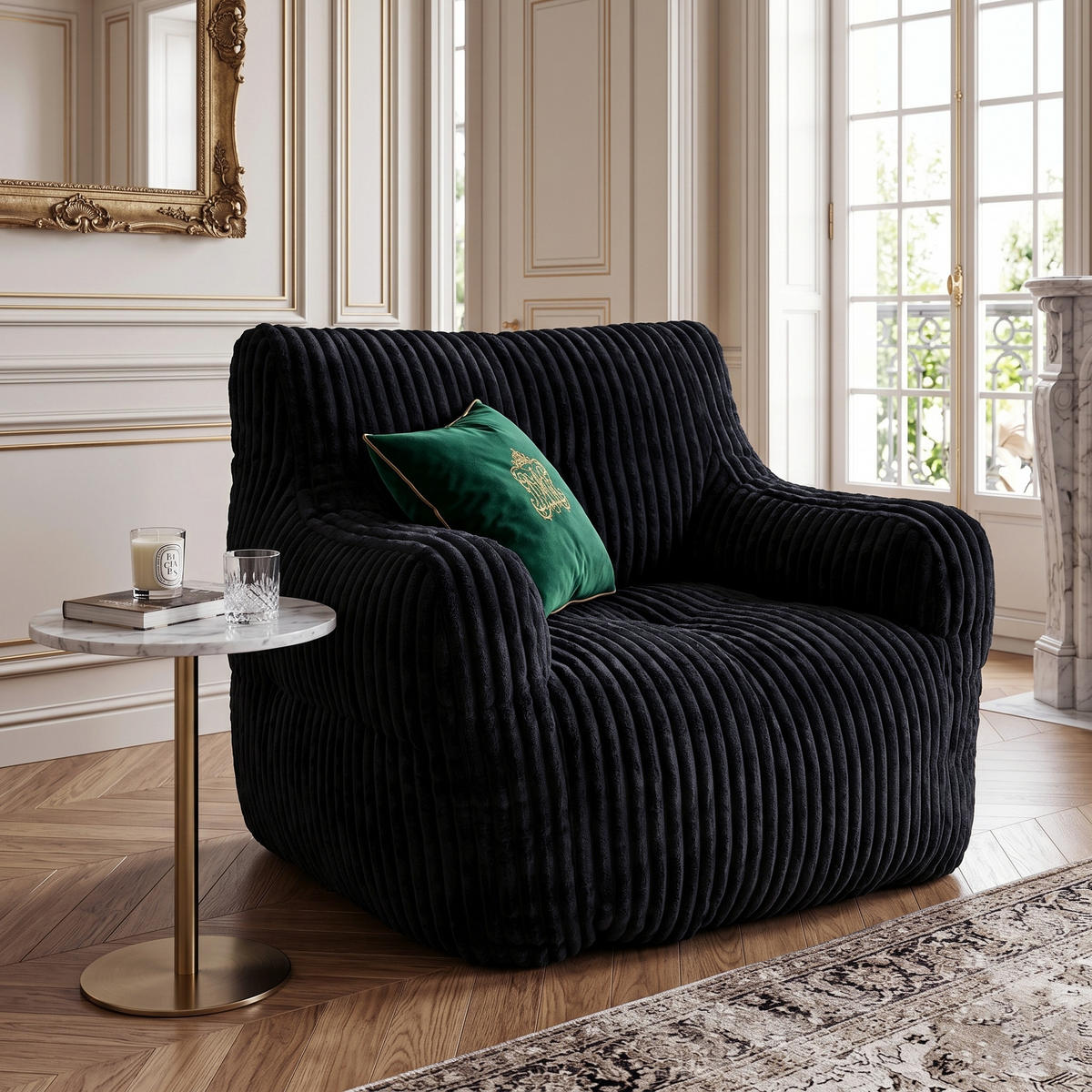 SESSEL weicher cord-stoff ergonomischer mit schaumstofffüllung - Schwarz, Textil (100/70/94cm) - Urban Meuble