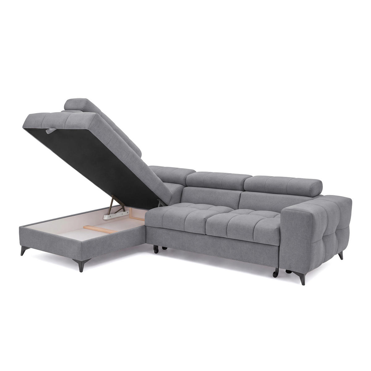 ECKSOFA PUDDING S Links mit Schlaffunktion 125x195 Velours Dunkelgrau - Dunkelgrau/Schwarz, Holz/Textil (177/275cm) - Muffo