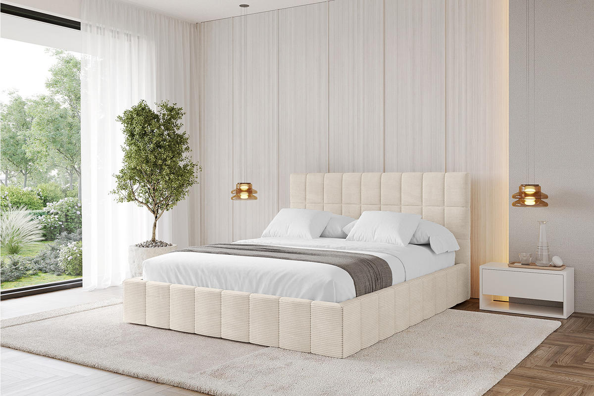 POLSTERBETT mit Bettkasten und Lattenrost, Boxbett ohne Matratze - AMEA 140x200 Beige - Creme, Holzwerkstoff/Textil (140/200cm) - ALTDECOR