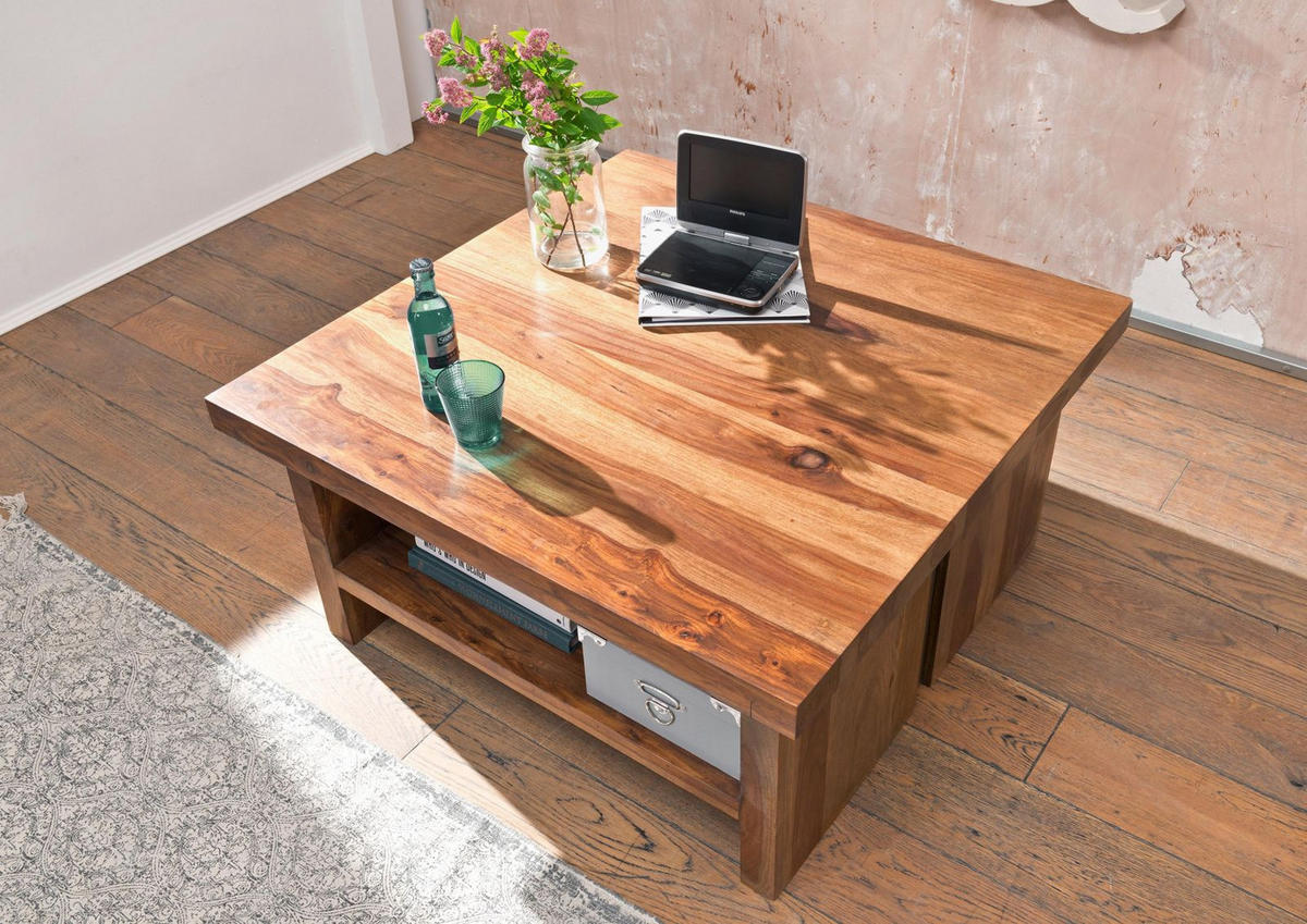 COUCHTISCH Sheesham 90x90x45 noble unique lackiert SYDNEY #120 - Braun, Holz (90/90/45cm) - Massivmoebel24
