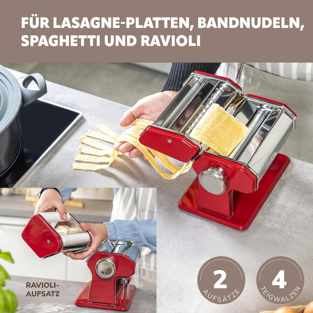 NUDELMASCHINE, rot - Rot, Metall (20/15/21cm) - bremermann