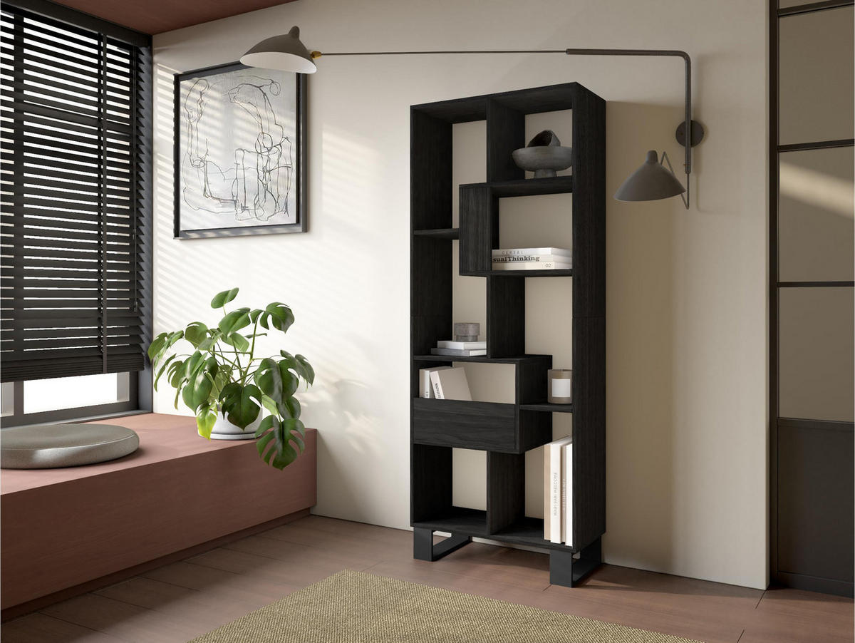 REGAL Bibliothek, Schwarz, 67/31/174cm - Schwarz, Holzwerkstoff (67/174/31cm) - Skraut Home