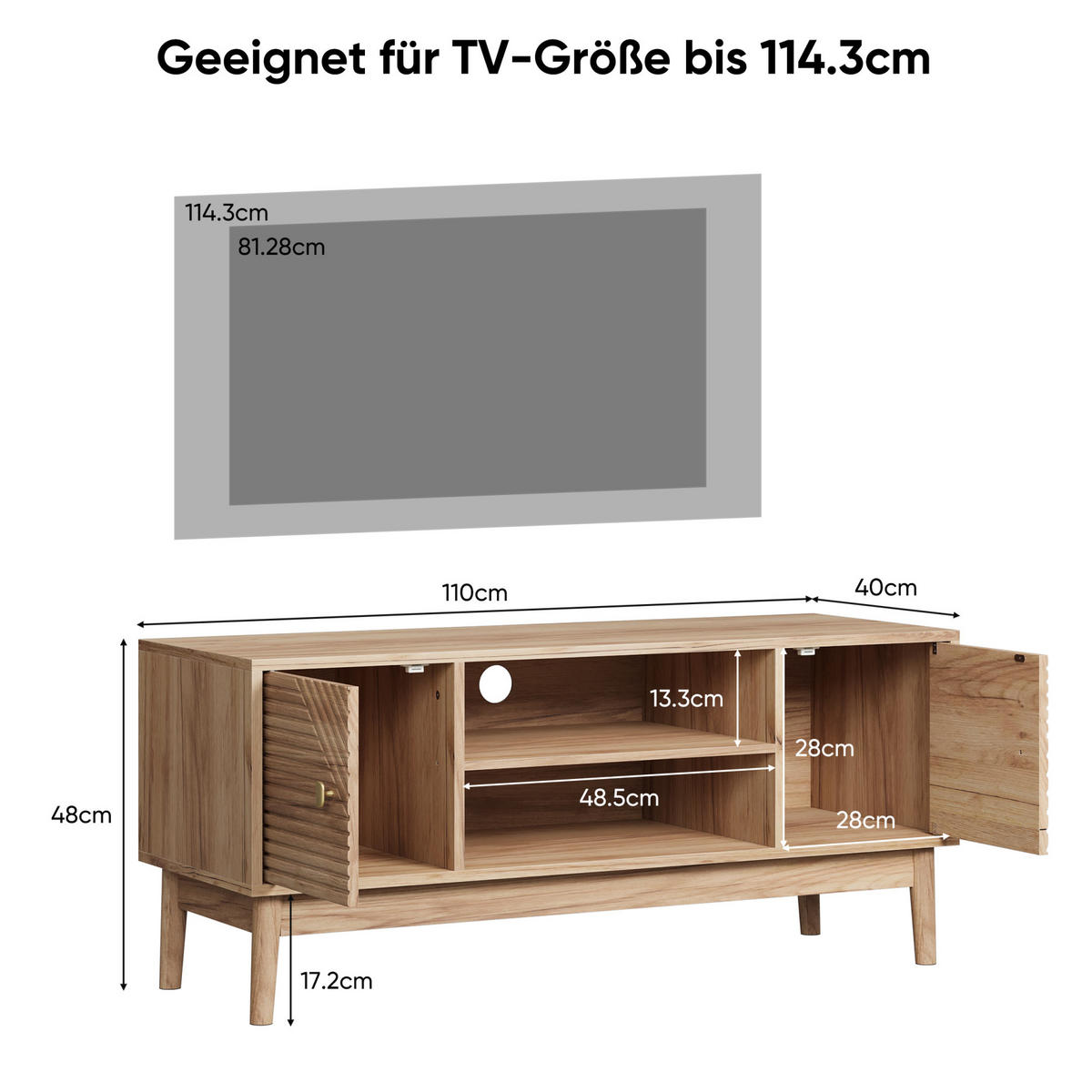 LOWBOARD 110/40/48 cm Eiche aus MDF mit Kabelmanagement - Braun, Holzwerkstoff (40/48/110cm) - OKMYHOME