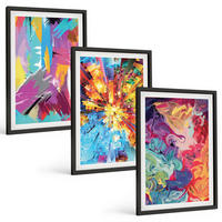 BILDER SET 3er Set - 40x60 cm Schwarzer Rahmen - Bunte abstrakte Farbmuster - Schwarz, Kunststoff (40/60cm) - TULUP