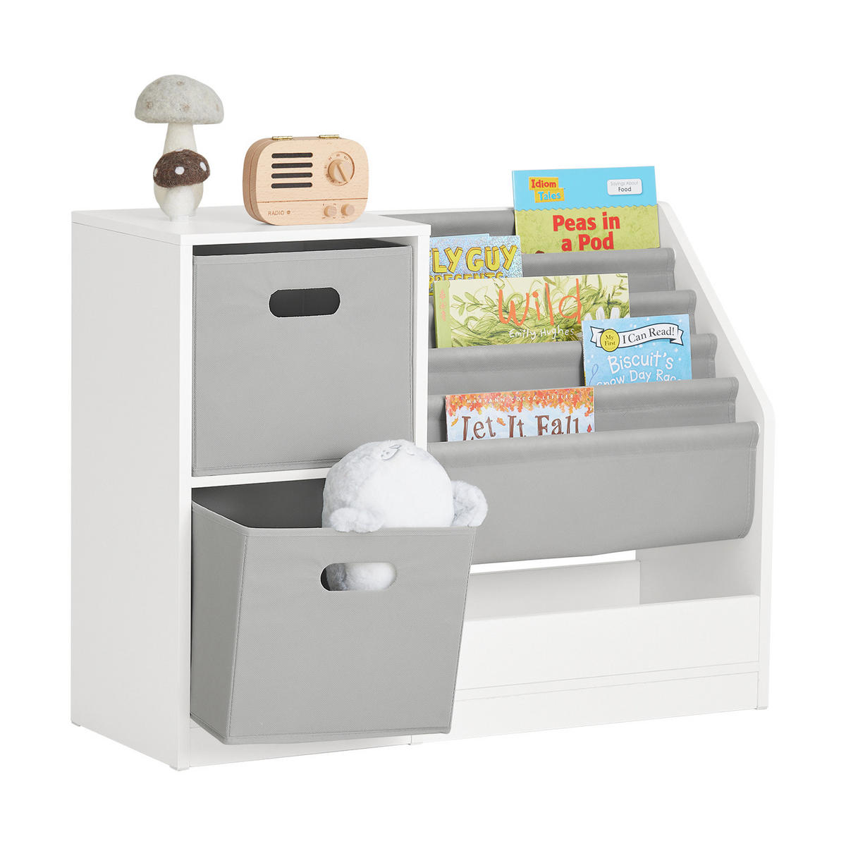 KINDERREGAL mit Boxen Weiß - Weiß/Grau, Holzwerkstoff (80/61/30cm) - SoBuy