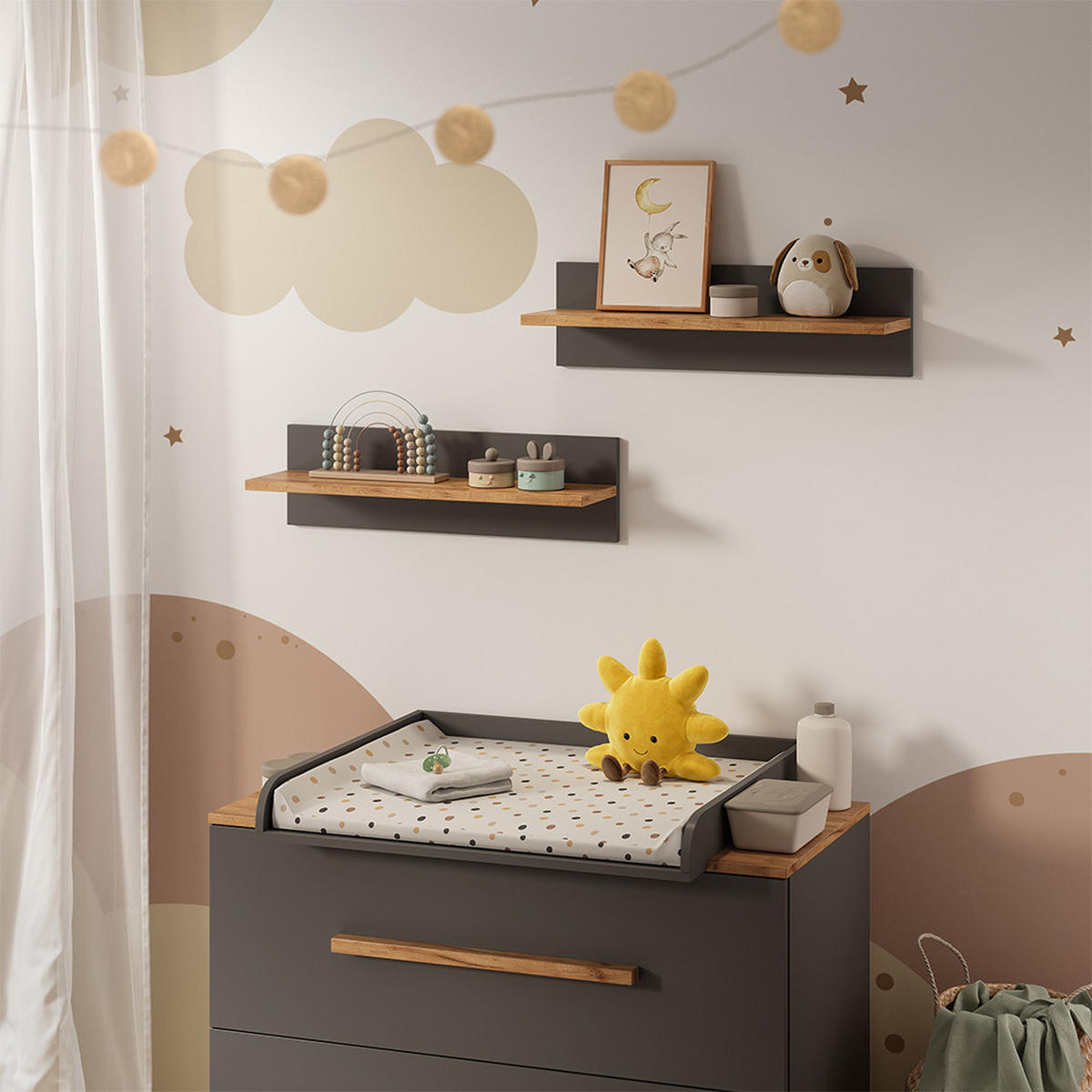 WANDREGAL KINDERZIMMER Malia Grau/Artisan 70 x 20 cm - Hellgrau/Grau, Holzwerkstoff (70/20/20cm) - VitaliSpa