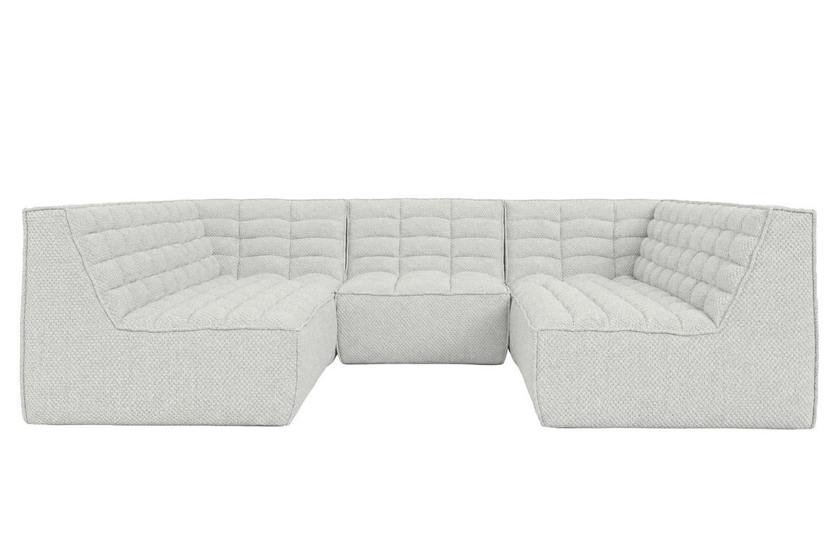ROHOVÁ SEDAČKA modulární Corner ve tvaru U, plyšová tkanina Pop, Ice, LAZY U CORNER - bílá, dřevo (266/76/253cm) - Kaiser Möbel