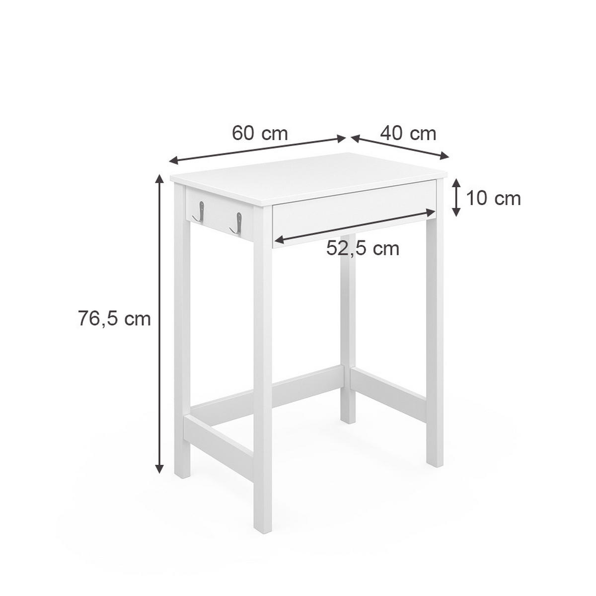 SCHREIBTISCH Surrey Weiß 60 x 40 cm mit Schublade - Weiß, Holzwerkstoff (40/60/76.5cm) - Vicco