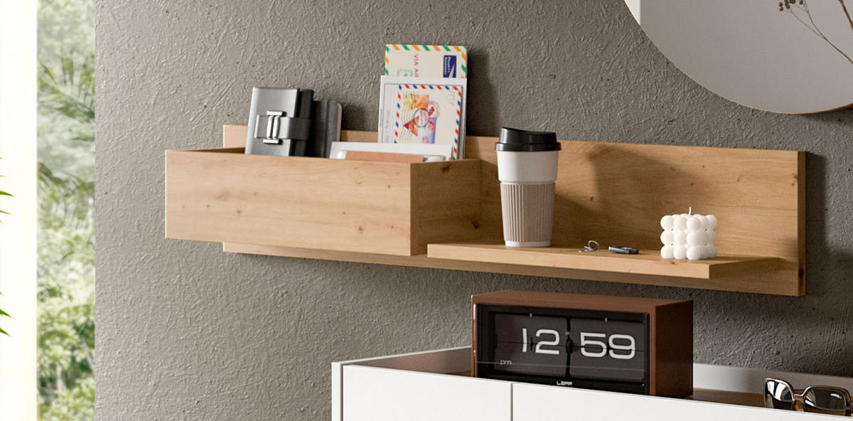 REGAL Eiche Artisan 110 cm, Flurregal hängend - Eiche Artisan, Holzwerkstoff/Metall (110/19/16cm) - Inn.Furn