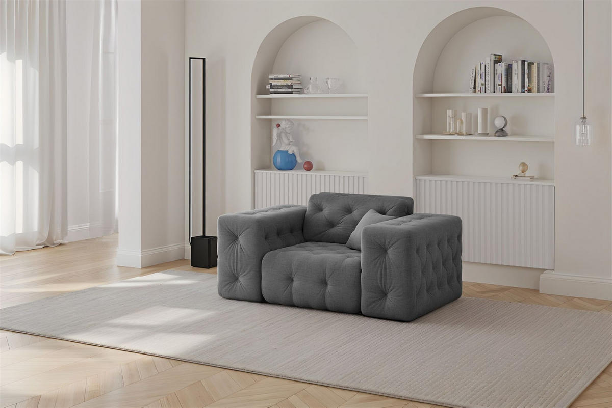 SOFASET Chantal In Moly - Anthrazit, Holzwerkstoff/Textil (251/78/96cm) - Fun Möbel