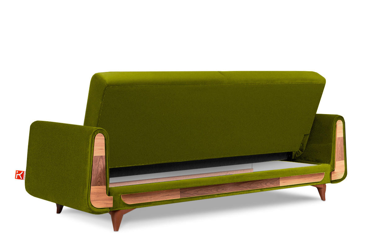 3-SITZER-SCHLAFSOFA GUSTAVO mit Armlehnen, grün - Braun/Olivgrün, Holz/Holzwerkstoff (230/98/98cm) - KONSIMO®