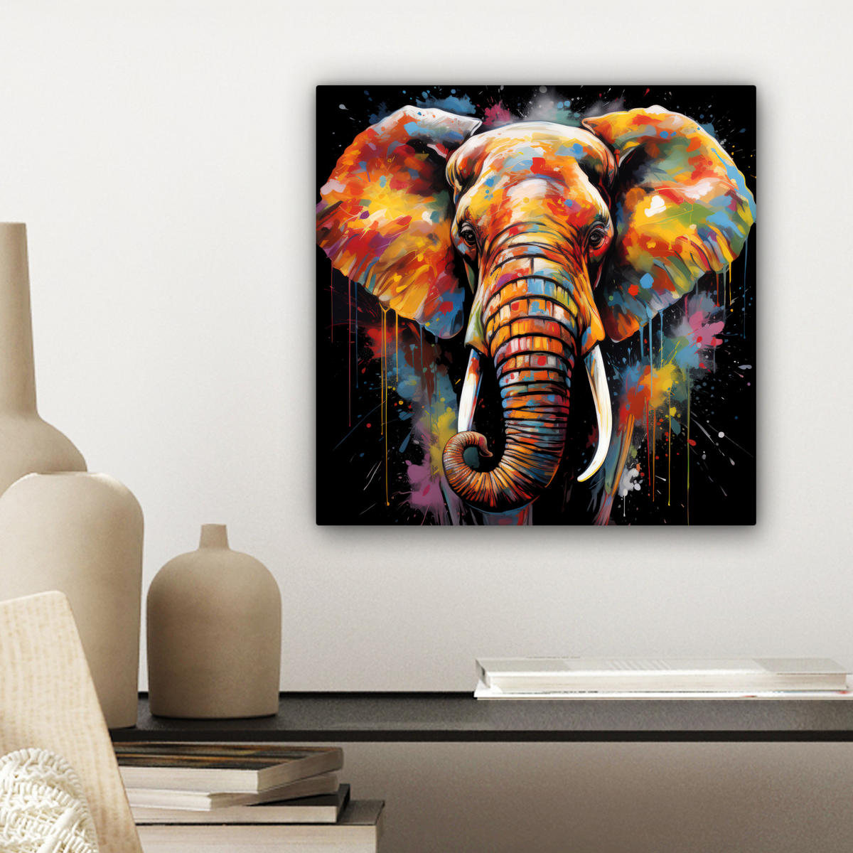 LEINWANDBILD Elefant - Graffiti - Schwarz - Tiere - Farben 20x20 cm - Schwarz, Textil (20/20cm) - MuchoWow