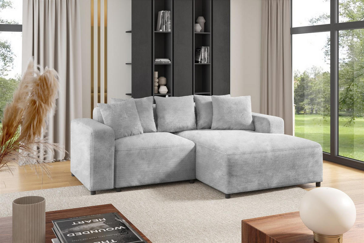 ECKSOFA Megan Xs In Stoff Poso - Hellgrau, Holzwerkstoff/Textil (240/165cm) - Fun Möbel