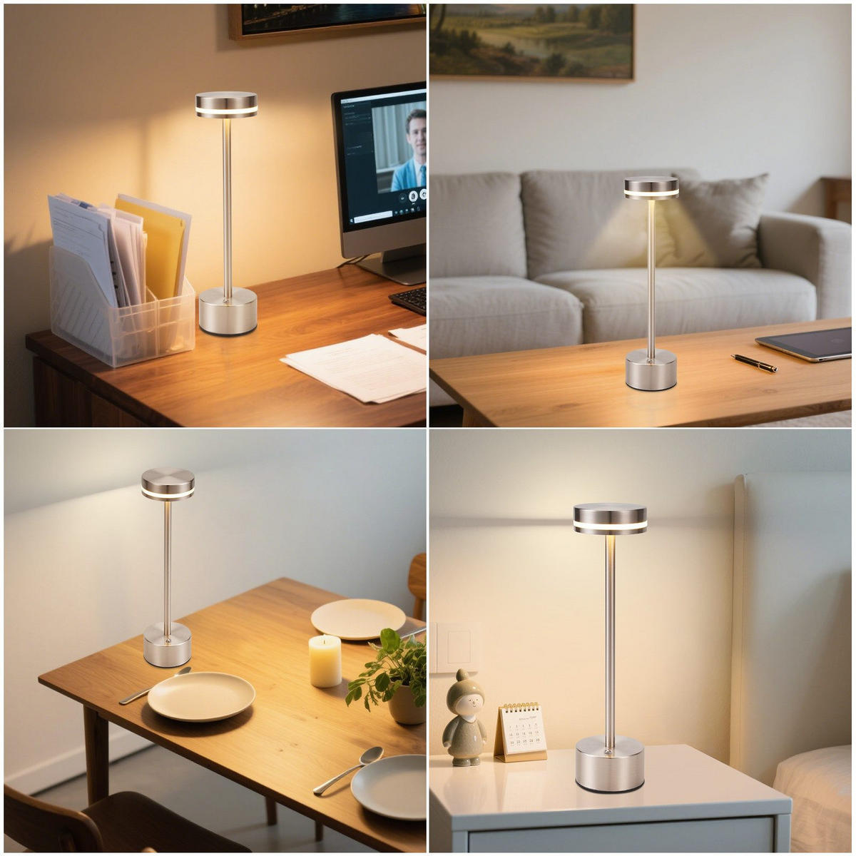 TISCHLEUCHTE Lichtel 8/8/31.5 cm（2er-set） - Silberfarben, Kunststoff/Metall (8/8/31.5cm) - ZMH