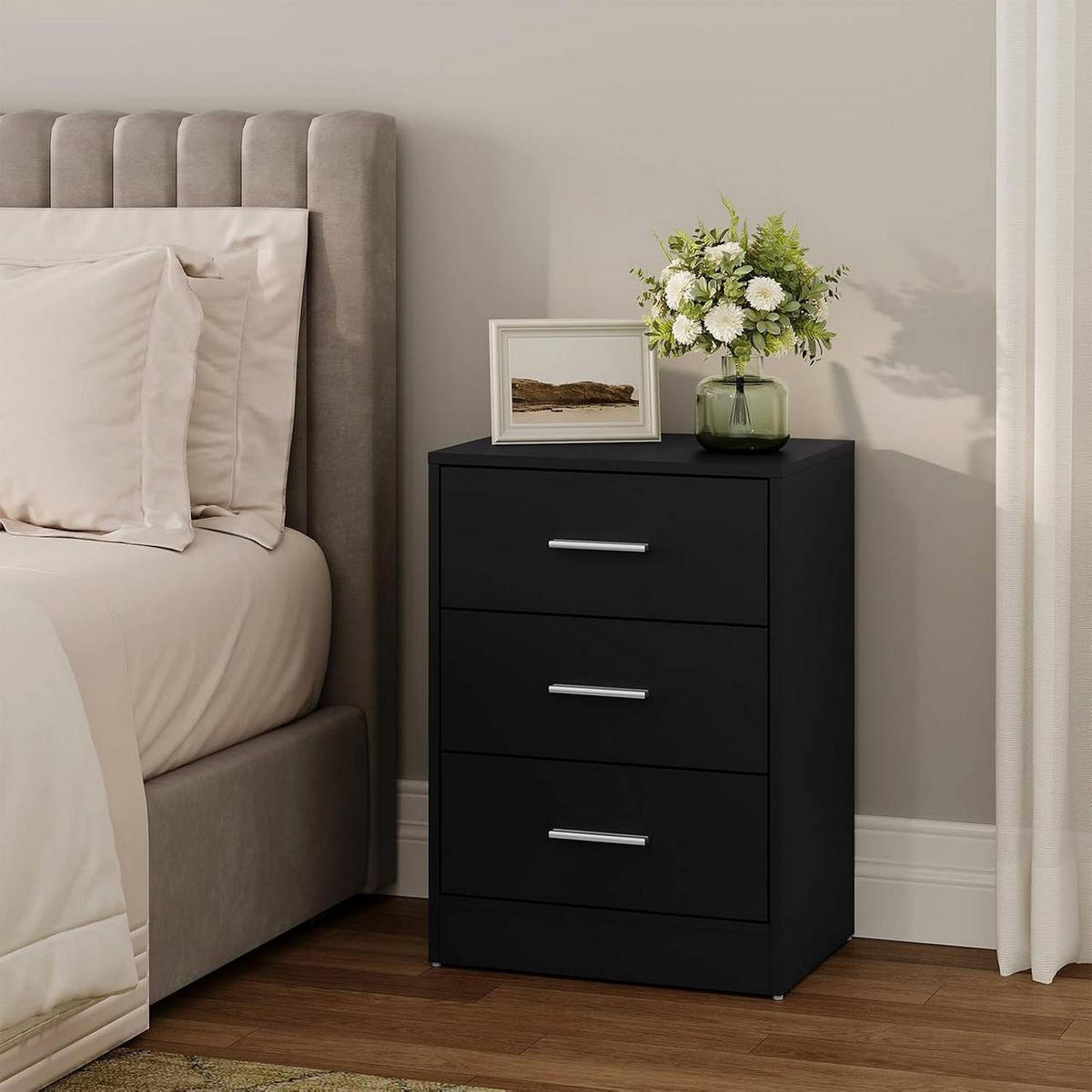 NACHTTISCH 2er Set, 39x54x28 cm, Schwarz - Schwarz, Holzwerkstoff (39/54/28cm) - Woltu