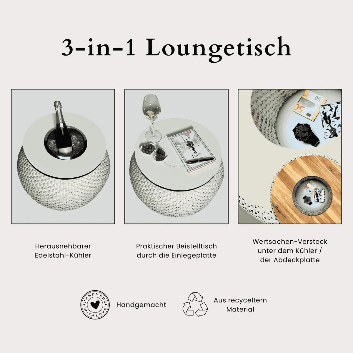 BEISTELLTISCH MIT EDELSTAHL-KÜHLER Milano Anthrazit/Champagner 40 cm - Champagner/Anthrazit, Kunststoff (55/55/40cm) - COOTAB Cooler Table