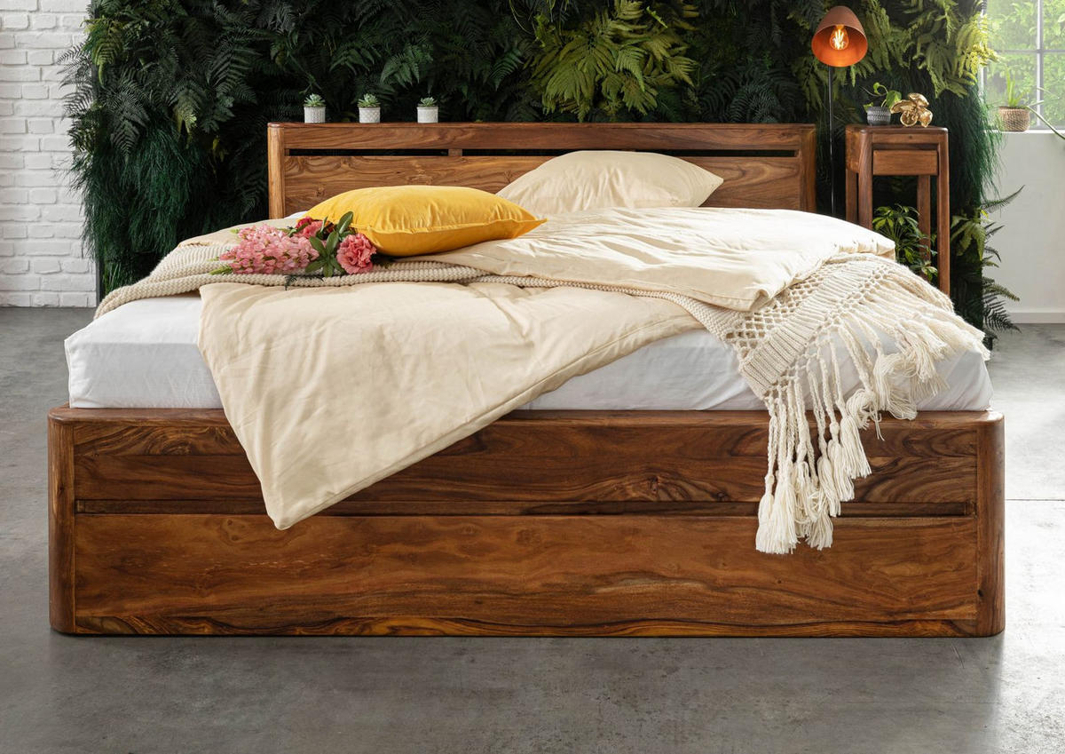 BETT mit Schublade Massivholz Akazie / Sheesham 180 x 200 x 90 walnussbraun TORONTO #254 - Walnussfarben, Holzwerkstoff (180/200cm) - Massivmoebel24