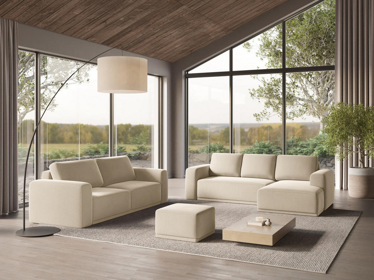 WOHNLANDSCHAFT Samt Stoff Beige - Beige/Creme, Kunststoff/Textil (333/91/160cm) - Makamii