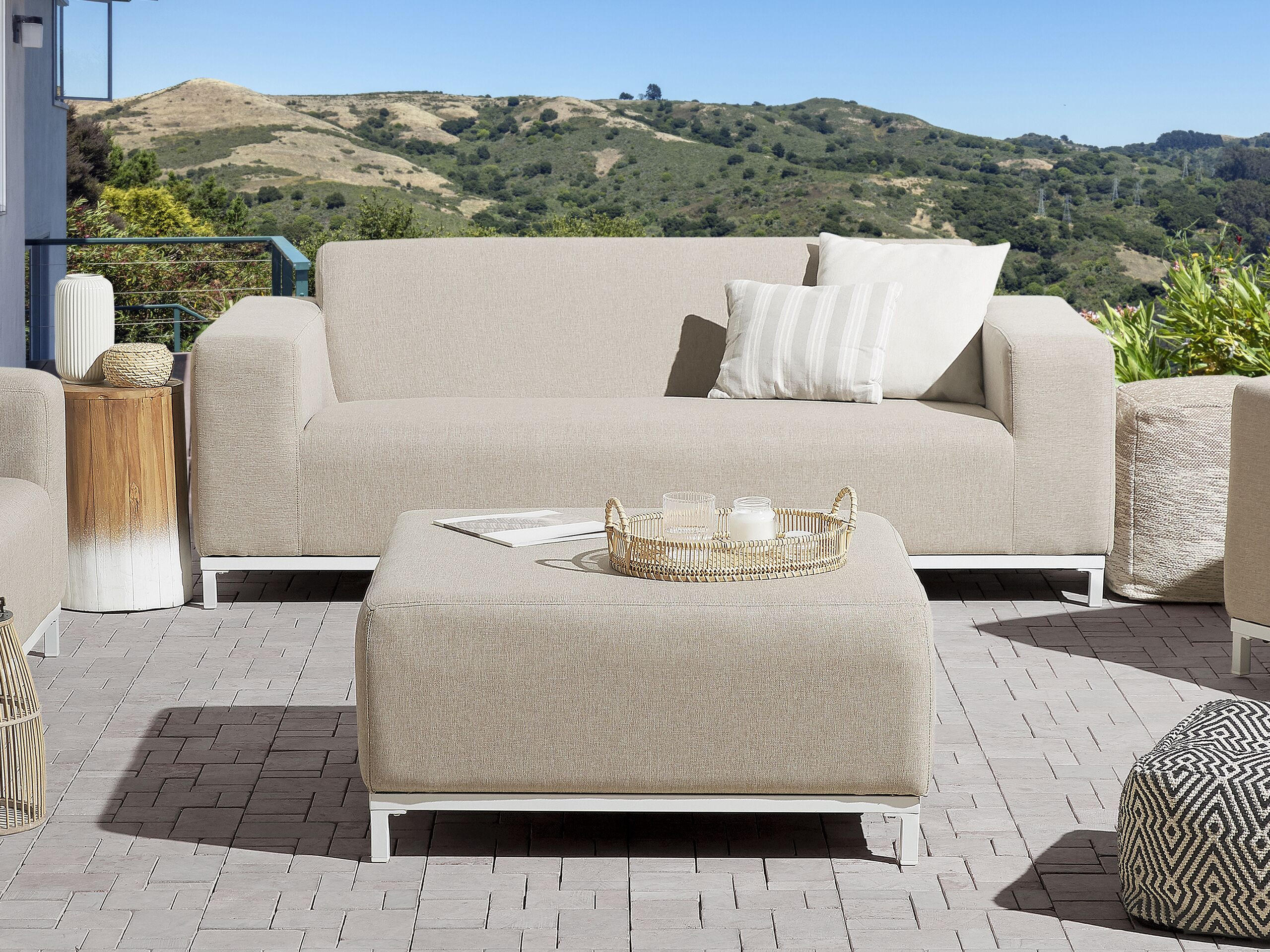 GARTENSOFA 3-Sitzer beige/weisses Gestell Rovigo - Beige/Weiß, Textil (186/68/84cm) - Beliani