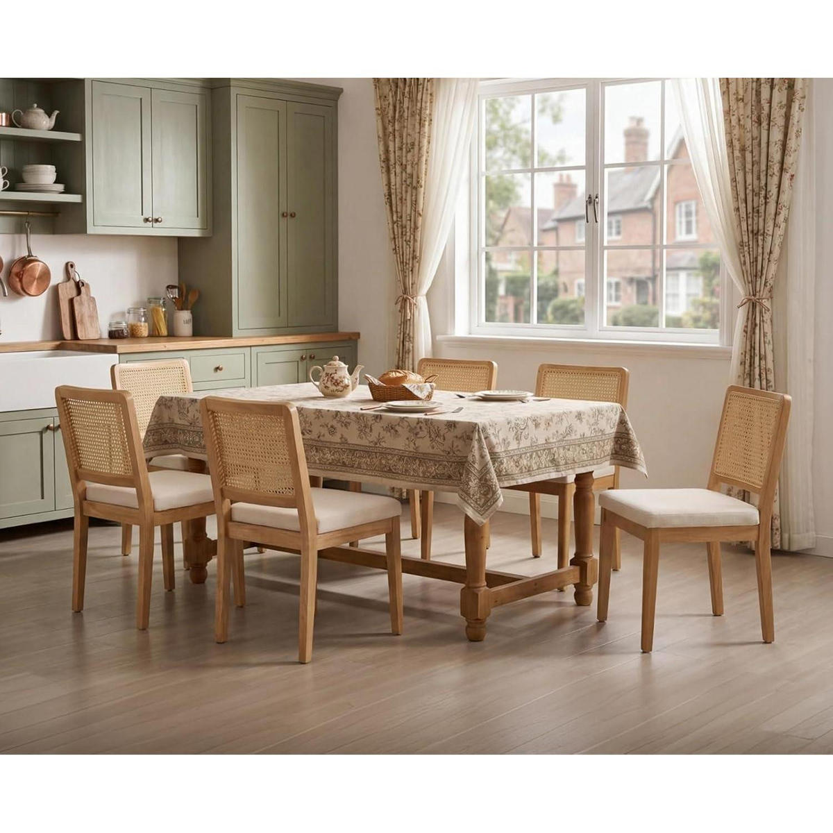 ESSZIMMERSTÜHLE 4er Set Chenille Rattan Rückenlehne Holz Weiß - Weiß, Naturmaterialien (48.5/86/56.5cm)