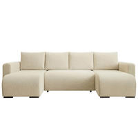 WOHNLANDSCHAFT DORA U mit Bettkasten und Schlaffunktion, U-Form, bequem - Beige, Textil (305/85/140cm) - Storez24