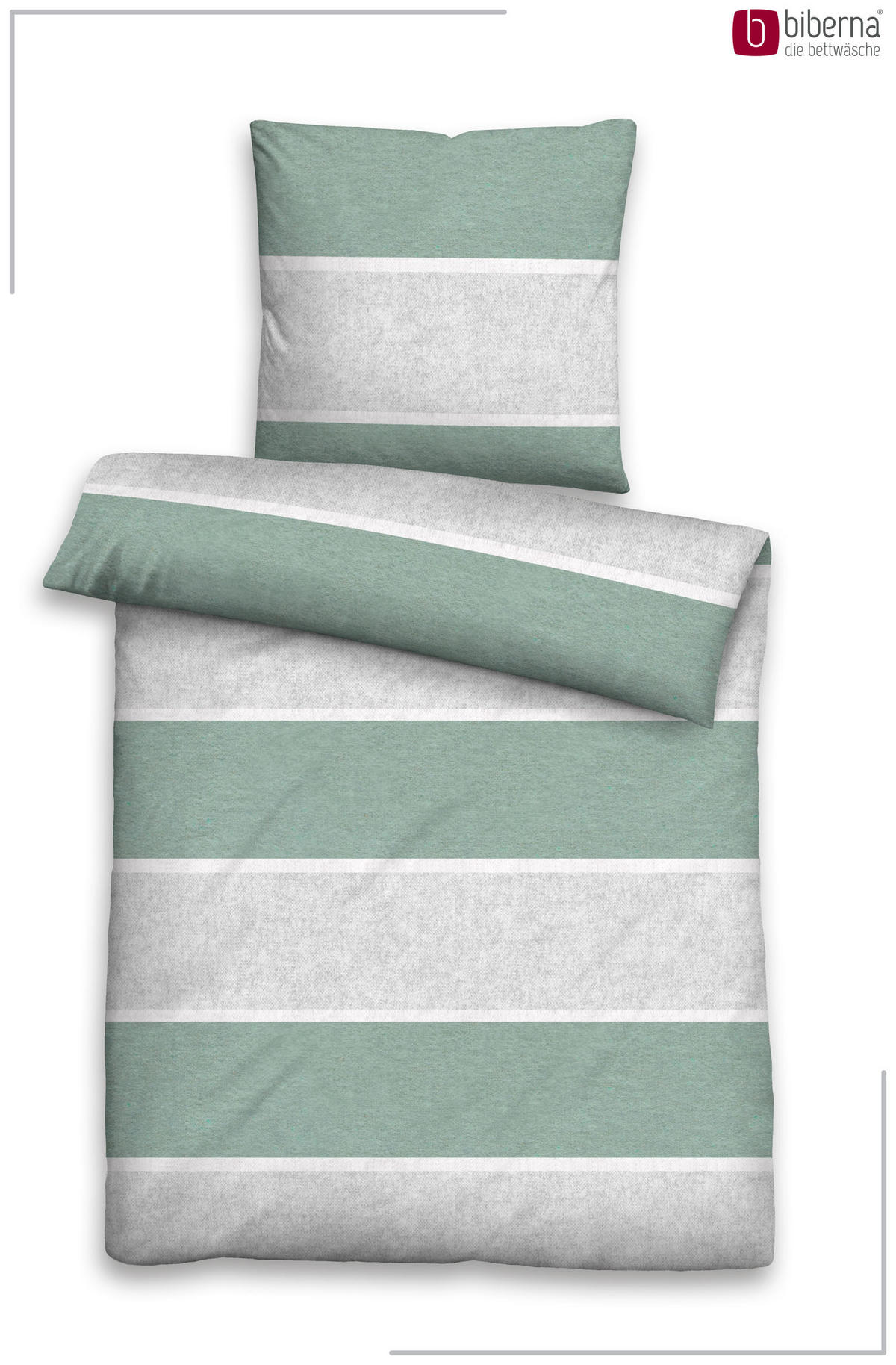 BETTWÄSCHE-GARNITUR Premium Melange Blockstreifen fichte, 155x220 cm + 80x80 cm - Dunkelgrün, Textil (155/220cm) - biberna