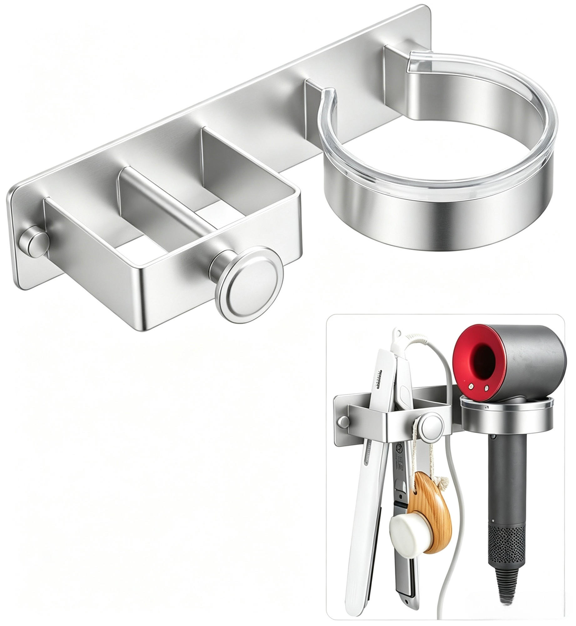 HAARTROCKNERHALTER – Weiß – 2-in-1 - Silberfarben, Metall (23/5/12cm)
