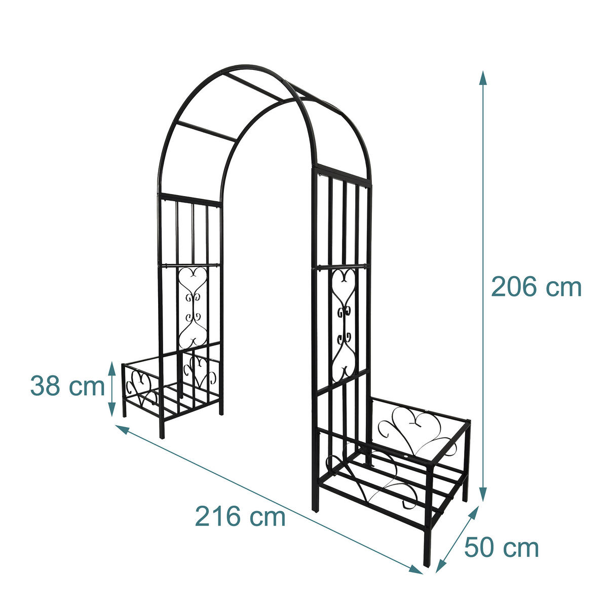 OBLÚK ruží - čierna, kov (216/206/216cm) - Relaxdays