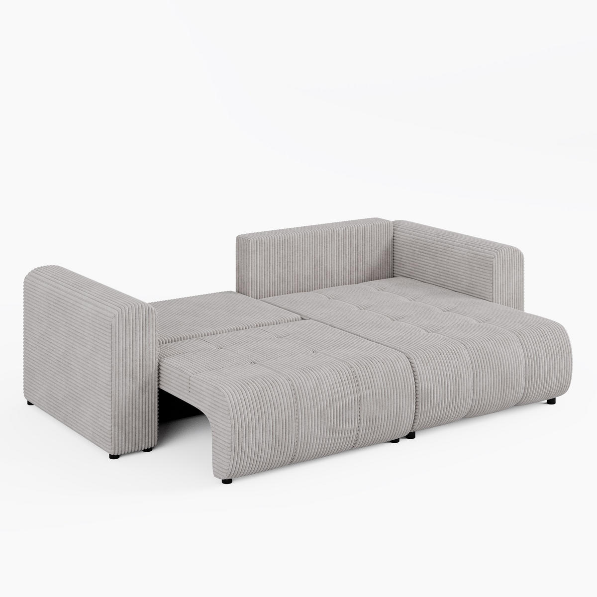 ECKSOFA RIVA Rechts Vanille Cord-Stoff L-Form Couch mit Schlaffunktion & Bettkasten - Schwarz/Weiß, Holz (160/255cm) - Barchello