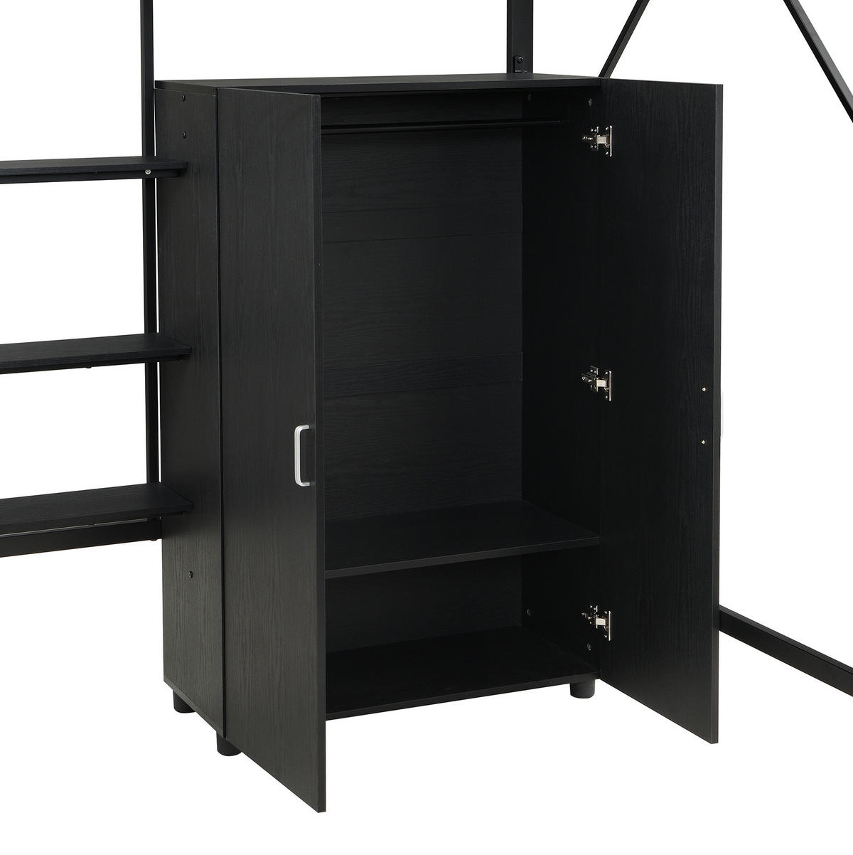 HOCHBETT aus MDF & Metall 140x200 cm in Schwarz mit Schreibtisch & Kleiderschrank - Schwarz, Holzwerkstoff (140/200cm) - Modfu