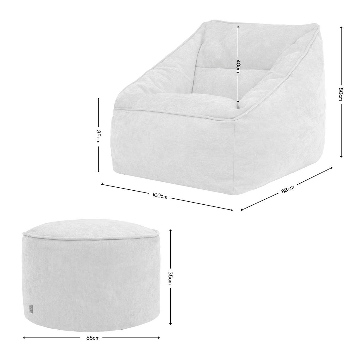 SITZSACK Chenille-Sessel icon Natalia und Fußhocker-Sitzsack Milano im 2-teiligen Set, salbeigrün - Salbeigrün, Kunststoff/Textil (100/80/88cm) - icon