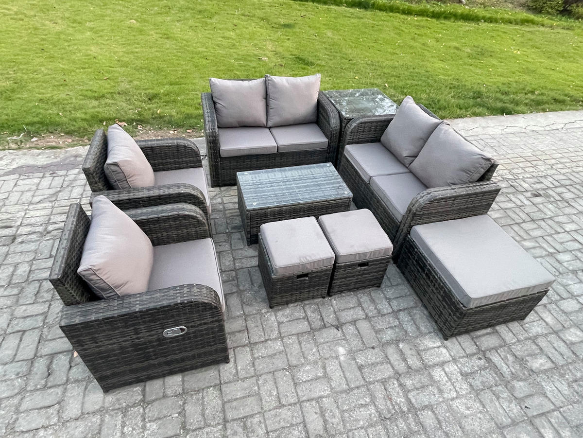 GARTENLOUNGE-SET Polyrattan Dunkelgrau 9-Sitzer - Dunkelgrau, Metall - Fimous