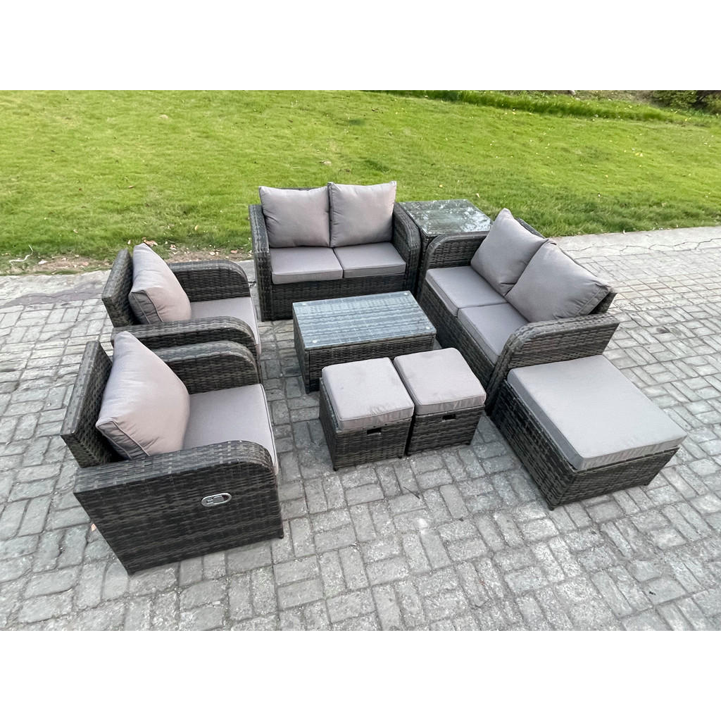 Thumbnail - Fimous Gartenlounge-Set, Dunkelgrau, Metall, 9-Sitzer, Loungemöbel, Loungemöbel-Sets