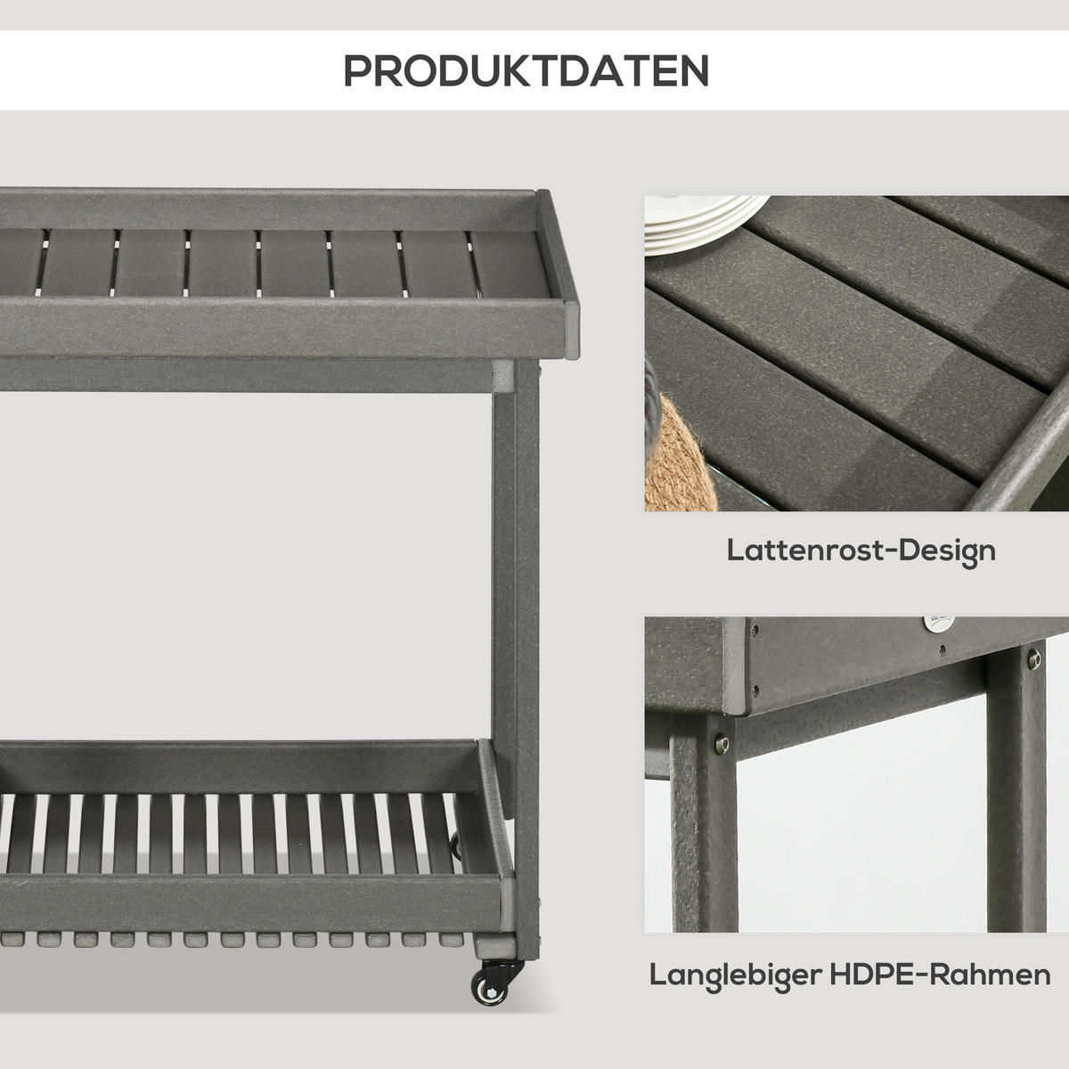 SERVIERWAGEN, HDPE, Dunkelgrau - Dunkelgrau, Kunststoff (50/80/87cm) - Outsunny