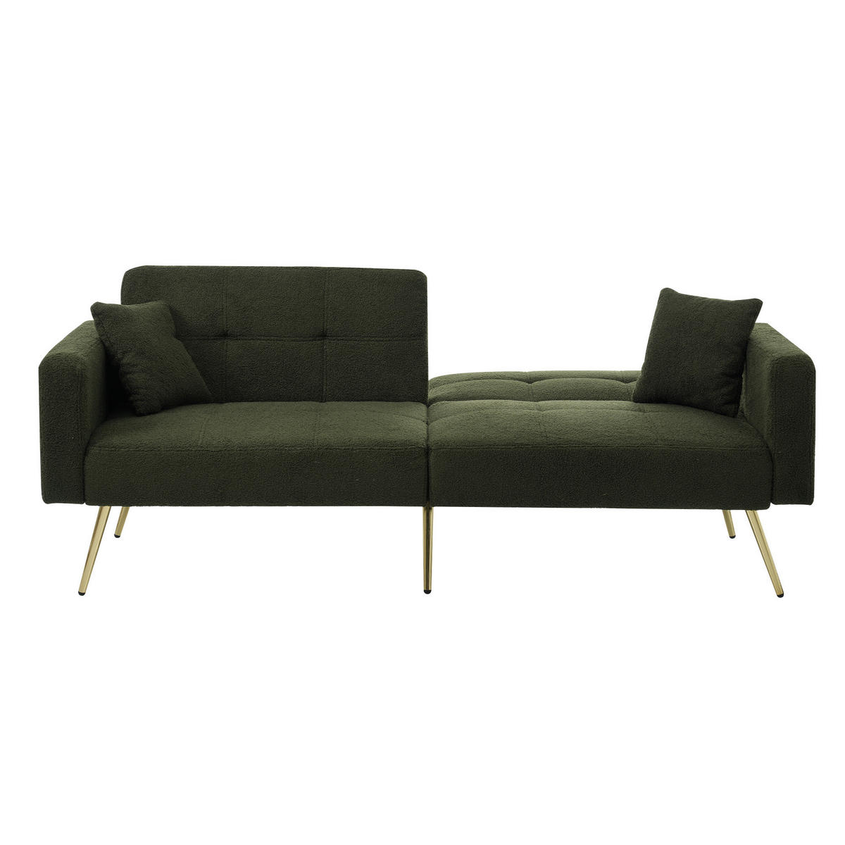 SCHLAFSOFA mit Bettfunktion und seitlichen Aufbewahrungstaschen Lammwolle Antikgrün 175/64/72 cm - Grün, Kunststoff (175/72/64cm) - OKWISH