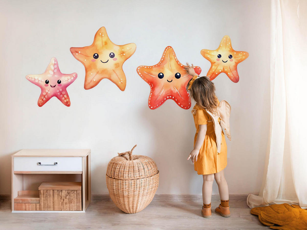 WANDAUFKLEBER 130x141cm - Lächelnder Seestern - Multicolor, Kunststoff (130/141/0.1cm) - Wallfluent