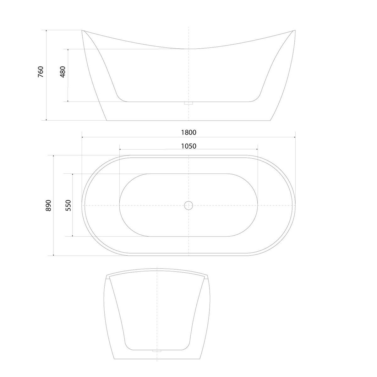 BADEWANNE freistehend F03 - Weiß, Glas/Kunststoff (80/72/180cm) - AcquaVapore by Sandra Jentho