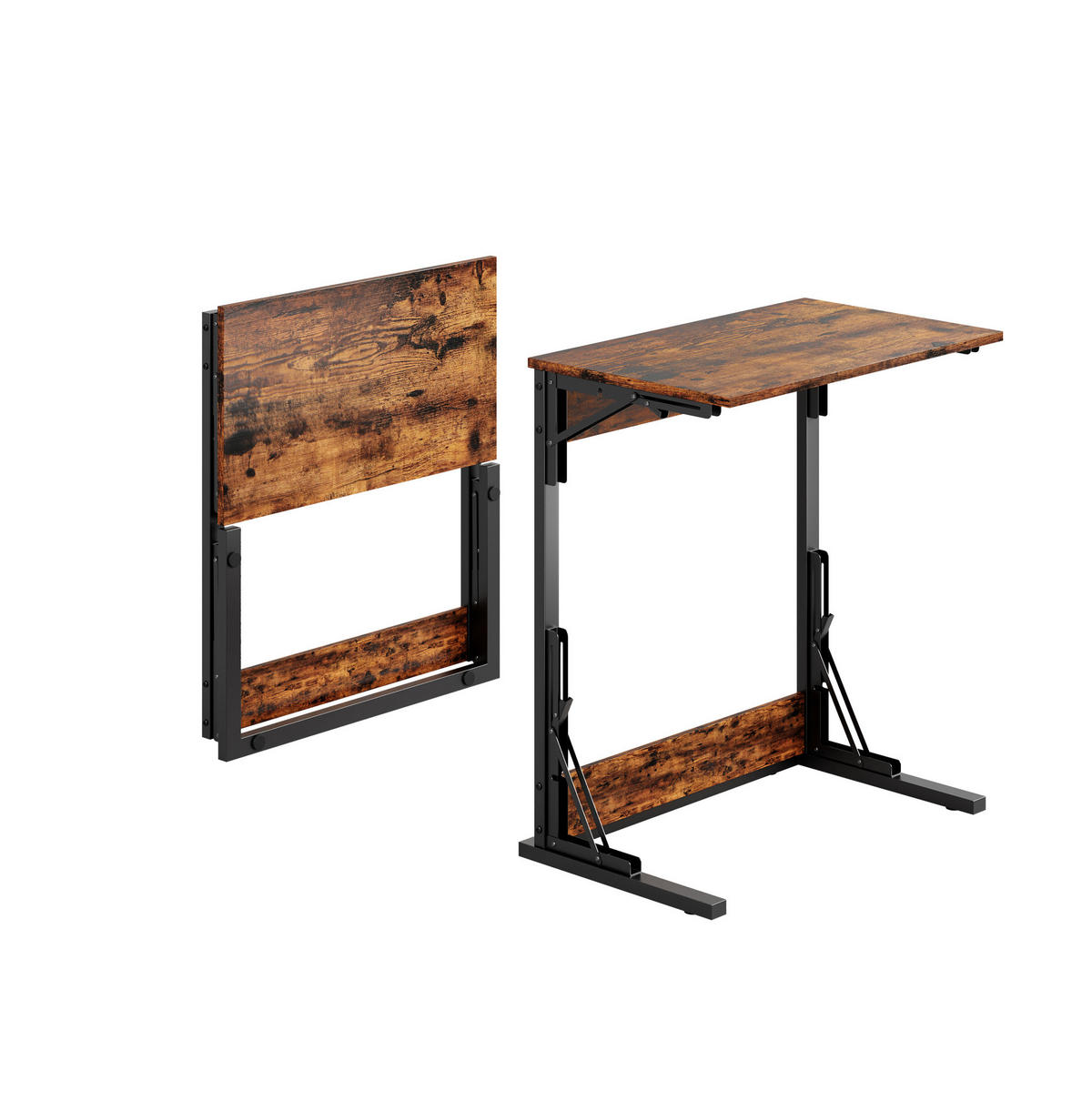 BEISTELLTISCH aus Metall und Holzwerkstoff 37x60x71 cm Rustikales Braun, klappbar mit verstellbaren Füßen - Braun, Holzwerkstoff (60/37/71cm) - Modfu