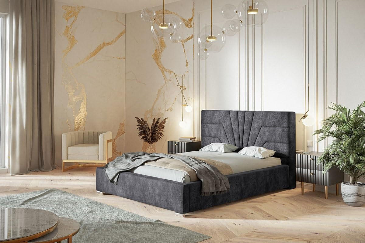 POLSTERBETT Athene mit Kopfteil, 160x200 cm, Doppelbett mit Bettkasten und Lattenrost aus Holz, Velourstoff Dunkelgrau - Dunkelgrau, Holz/Textil (160/200cm) - Alpi-Möbel