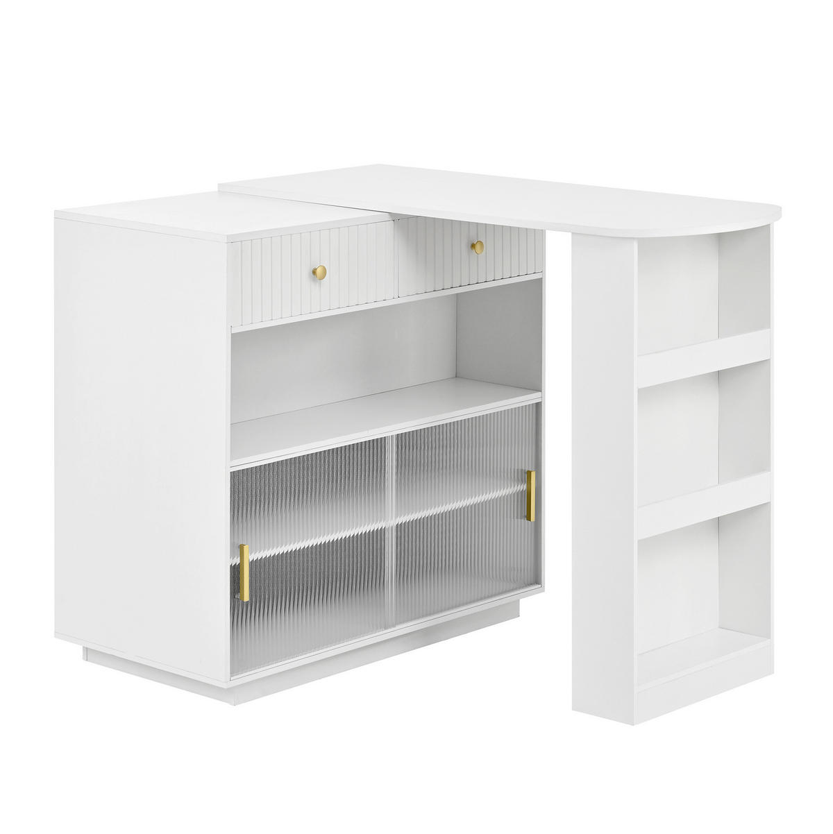 BAROVÝ stolek 120/50/95,5 cm z MDF s LED osvětlením, USB-C a úložným prostorem, Bílá - bílá, kompozitní dřevo (50/120/95.5cm) - Redom