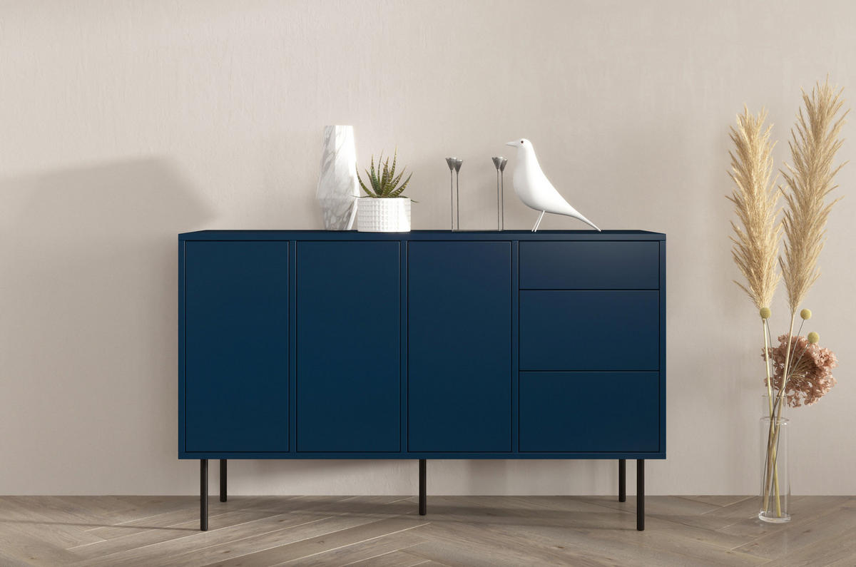 SIDEBOARD Mirka, Marinblau, Push to Open System, Minimalistisch - Schwarz/Dunkelblau, Holzwerkstoff/Metall (130/80/40cm) - Dancan
