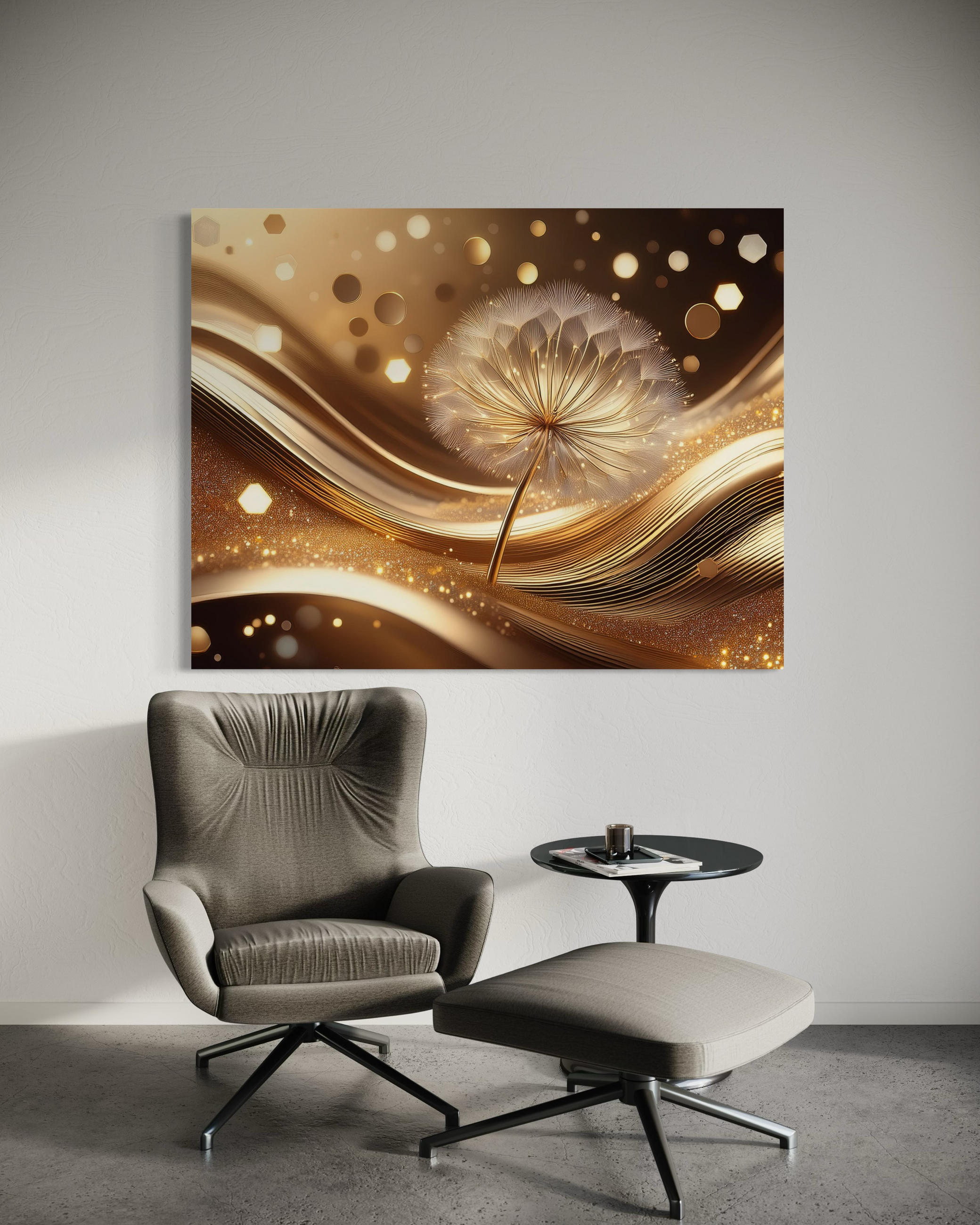 WANDBILD blumen pusteblume glamour - Goldfarben, Textil (60/40cm) - Feeby