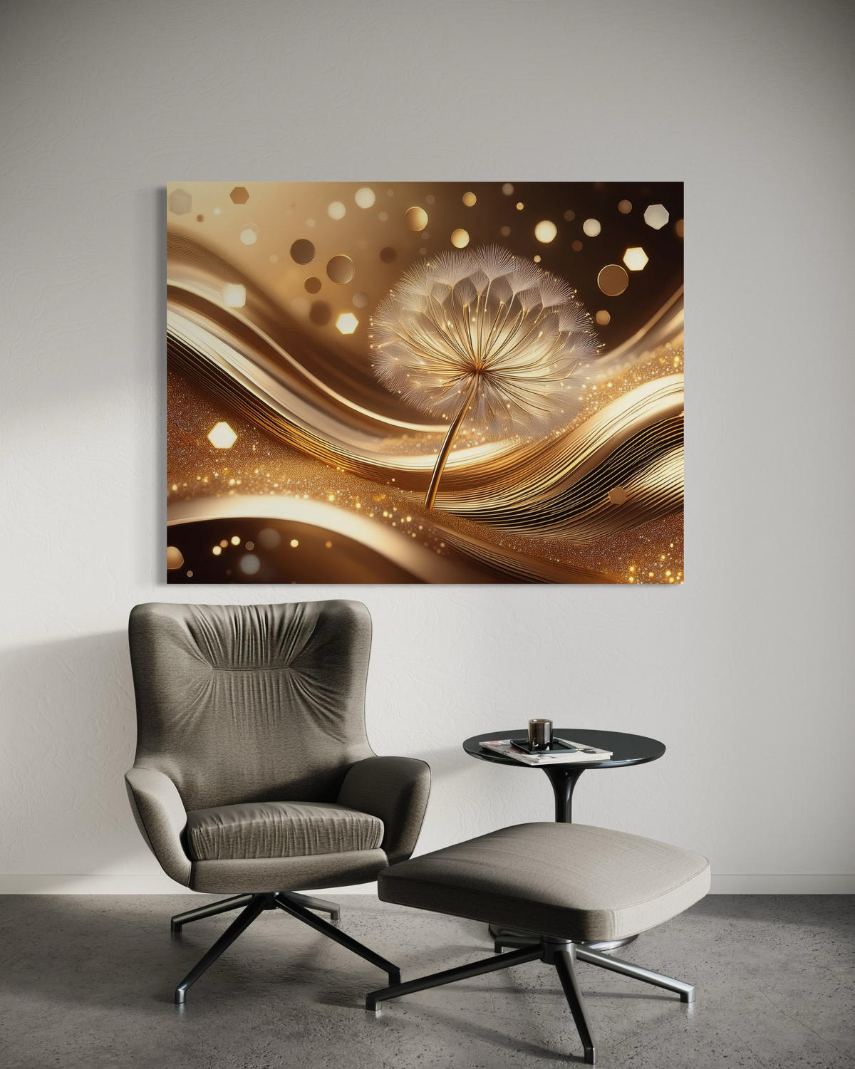 WANDBILD blumen pusteblume glamour - Goldfarben, Textil (60/40cm) - Feeby