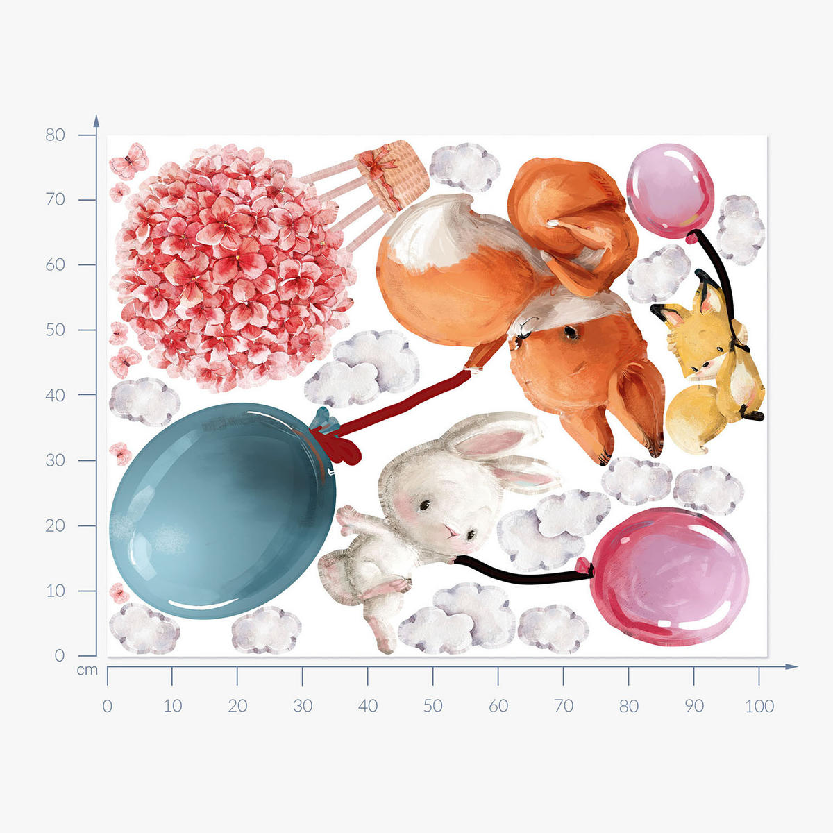 WANDAUFKLEBER 80x102cm - Tiere mit Luftballons - Multicolor, Kunststoff (80/102/0.1cm) - Wallfluent