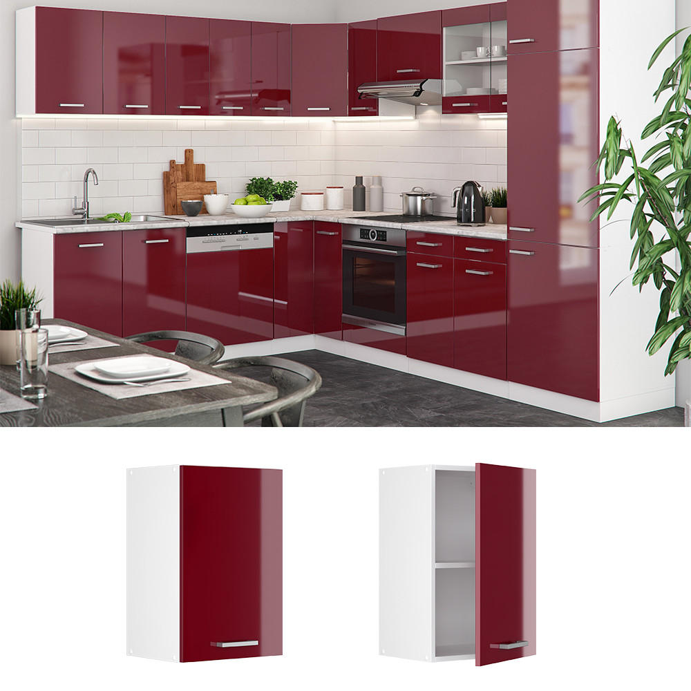 HÄNGESCHRANK R-Line Bordeaux Hochglanz 40 cm - Bordeaux/Weiß, Holzwerkstoff (40/60/31cm) - Vicco