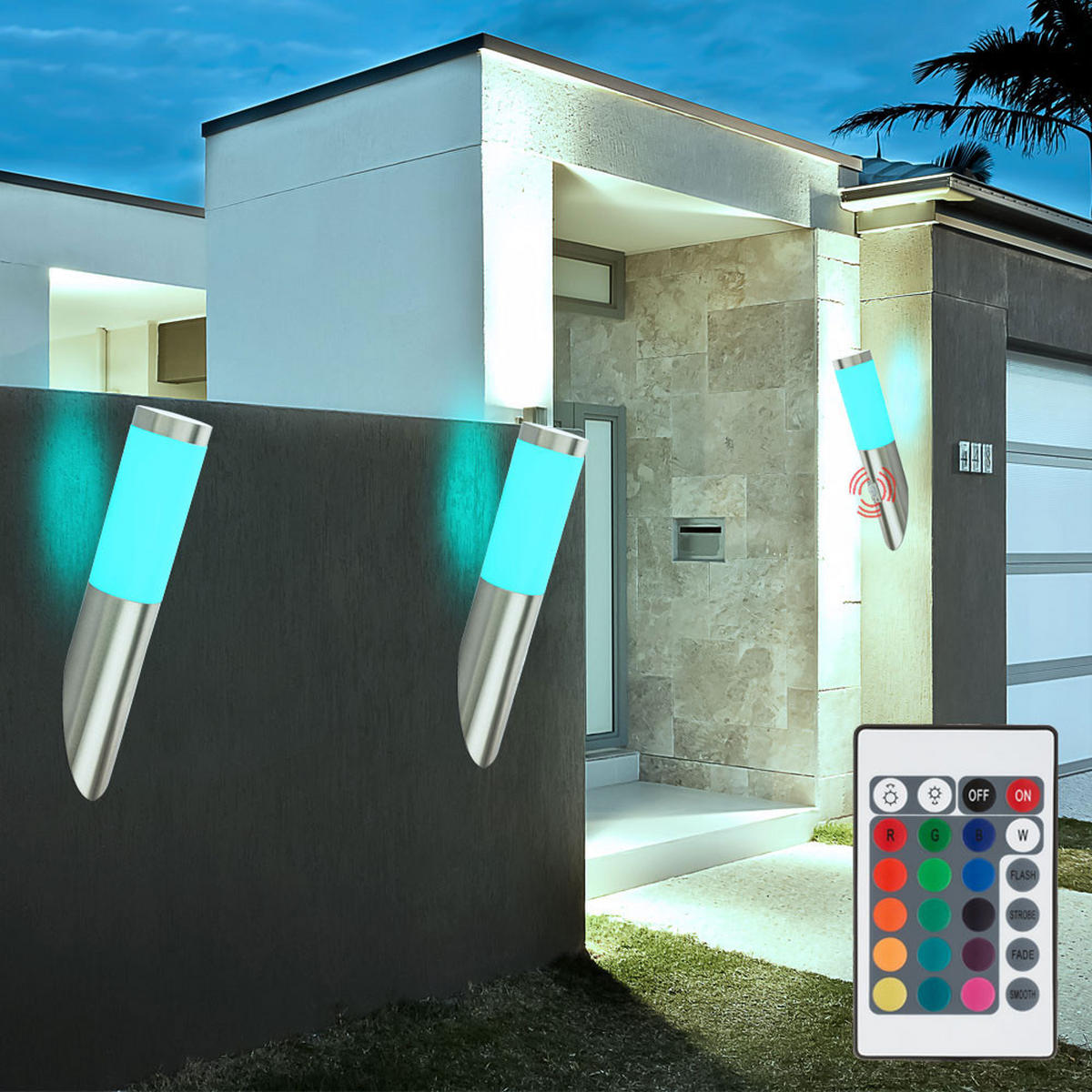 RGB LED AUSSEN-WANDLEUCHTE Edelstahl Silber 3er Set - Silberfarben, Metall (16.6/40/17cm) - Globo Lighting